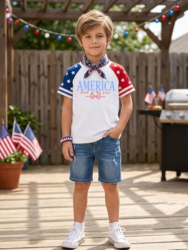 Image of AMWIPE Boys Girls USA Shirt Kids 250 Anniversary USA Shirts American Flag Tshirt 4th of July Outfits Cute Patriotic Top 6-14y