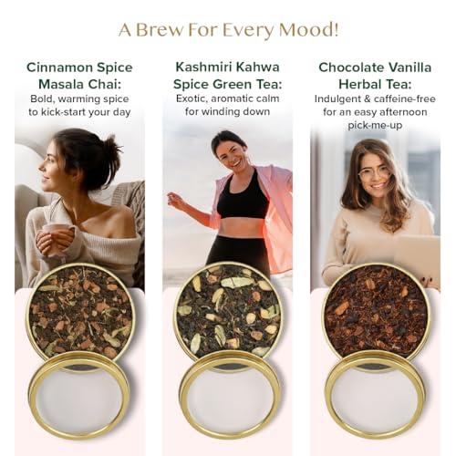 Image of VAHDAM Tea Gift Set - 3 Loose Leaf Teas in Premium Tin Caddy Box | Small Tea Gift Hamper for Women & Her | Christmas Gift, Teacher & Hostess Present | Assorted Tea Sampler for Tea Lovers