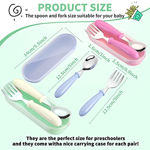 Image of Patelai 9 Pcs Toddler Utensils Fork Spoon with Case,White, Rose Red, Blue | Stainless Steel Kids Silverware Set, BPA Free, Children Silverware, for School Lunchbox Daycare, Dishwasher Safe Cutlery