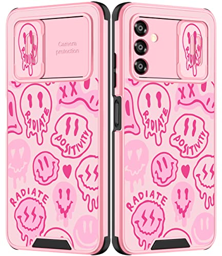 Goocrux For Samsung Galaxy A13 5G Case Smiley Face For Girls Women Kawaii Cute Pink Girly Phone Cover Preppy Smile Unique Design Aesthetic With Slide Camera Cover Teens Cases For Galaxy A13 6.5 Inch #TOP14