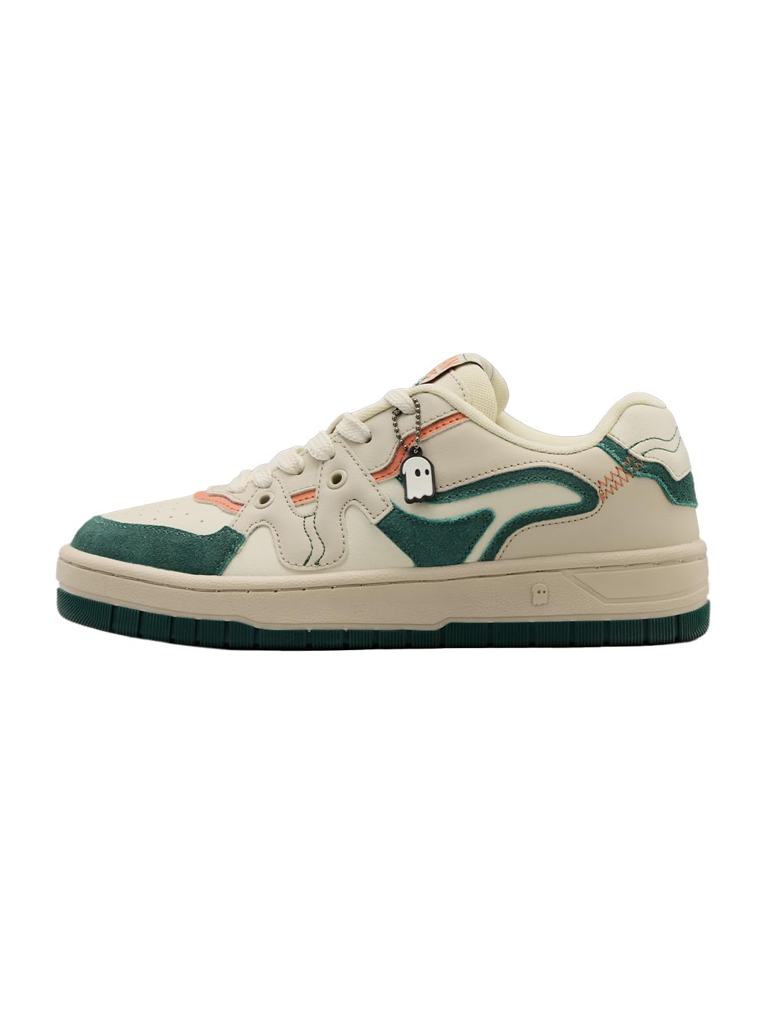UBZ: Hawkins Women and Girls Low Top Sneakers Off White and Dark Green and Peach Retro Trainer Premium Suede Chunky Midsole Durable Outsole Lace Up Lightweight Streetwear-image-33