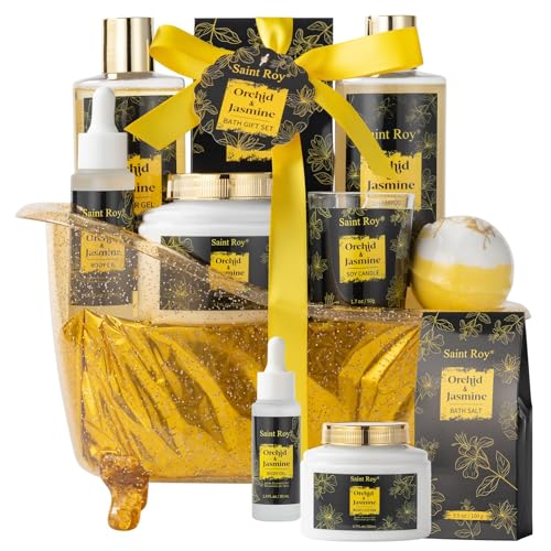 Image of Mothers Day Home Spa Bath Gift Basket, Spa gift basket Christmas Gifts for Women men, Spa Kit Self-care Gifts, Spa Collection Gift, Orchid Jasmine Bath and Body Gift Pampering Spa Gifts Mother's Day