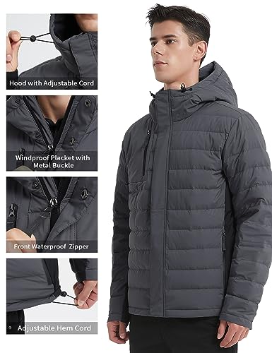 Image of Lesmart Men Down Jacket Puffer Winter Jacket with Hooded Packable Lightweight Windproof Insulated Warm Coat