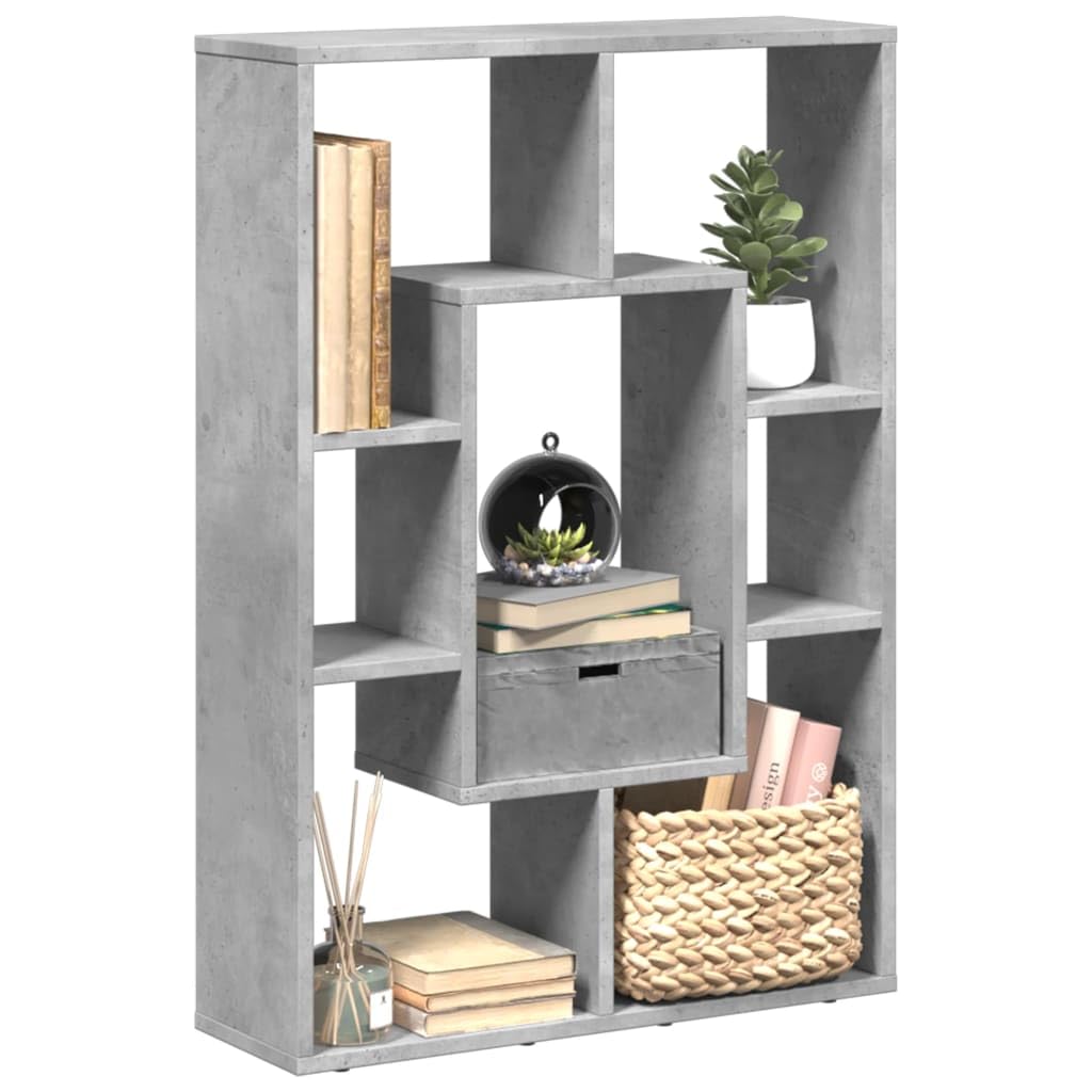 Libreria grigio cemento, 63 x 20 x 90 cm, in legno con 7 scomparti, scaffale e divisorio per soggiorno, ufficio, cameretta dei bambini, sistema di scaffali salvaspazio con spazio e funzione di