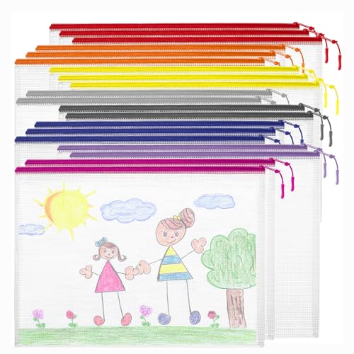 Image of YOPCDJ 20PCS Mesh Zipper Pouch Bags, A4 13x9 Inches Waterproof Mesh Bags with Zipper, Plastic Zipper Pouch for Organizing, Mesh Bag for Travel Storage, 8 Colors Assortment