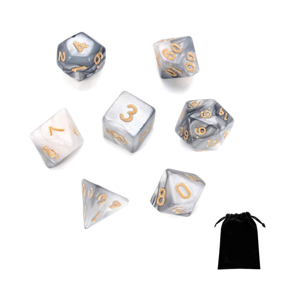Yongbest Polyhedral Dice,7 Pieces Table Games Dice 7 Sided Polyhedral Dice for Dungeons and Dragons MTG RPG DND with Black Pouch