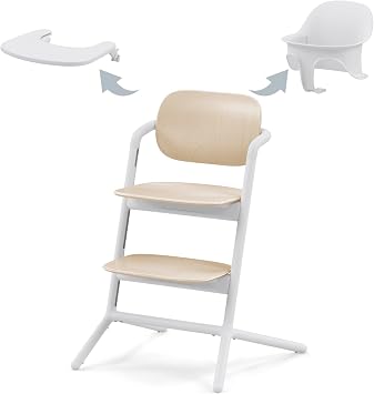 CYBEX Gold LEMO High Chair 3-in-1 Set, Grows with your child, 6 Months - 99 years, Usable from birth thanks to the separate CYBEX Bouncer, incl. Baby Set and Snack Tray, Aluminium/Plastic, Sand White