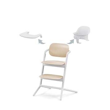 Cybex Gold Lemo High Chair 3-in-1 Set Grows with Your Child from 6 Months Sand White Mitwachsend von 6 Monate bis 99 Jahre inkl. Baby-Set und Snack Tray ergonomische Sitzposition Einhand-Verstellsystem