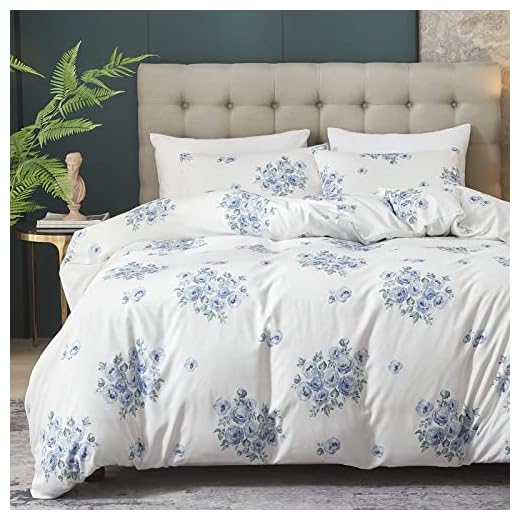 HYPREST Floral Duvet Cover Set King Size, 3 Pieces Blue Floral Farmhouse Duvet Cover Set- Soft, Lightweight & Breathable, Standard 100 by Oeko-Tex(No Comforter)
