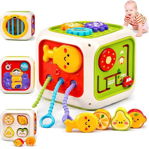 Image of Cable World Montessori Toys 6 in 1 Baby Sensory Toy for Kids Educational Learning Shape Sorter Activity Stacking Toys Baby Shape Sorting Interactive Toy Fine Motor Skill Developmental,Multicolor
