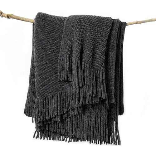 lifein Throw Blanket for Couch Soft Boho Decor Bed Throw Cozy Grey Knitted Chenille Small Farmhouse Lightweight Throw (Dark Grey 50 * 60)