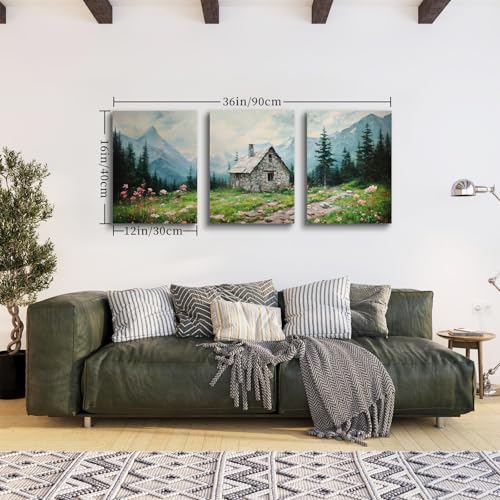 SERIMINO Nature Landscape Canvas Wall Art for Living Room, Forest Mountain Canvas Prints Paintings Room Decor, Cottage Meadow Wildflower Modern Farmhouse Wall Decor Set of 3, 12"X16"