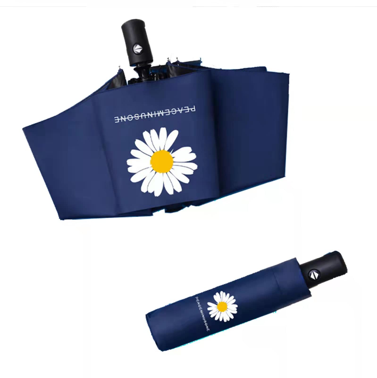 GenericeTravel Umbrella Windproof 8 RIBS Auto Open & Close Collapsible Folding Portable Compact Umbrella With Daisies for Rain & Outdoor Sun