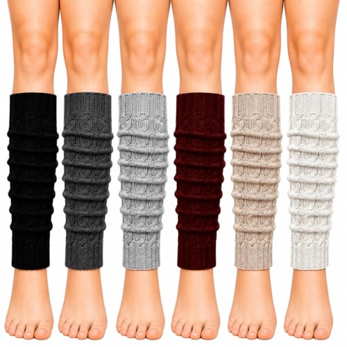 Winterlace Womens Leg Warmers 6 Pairs Dance Ballet Knee High Sleeve Cable Knit Long 80s Retro Workout Gym Pilates Yoga