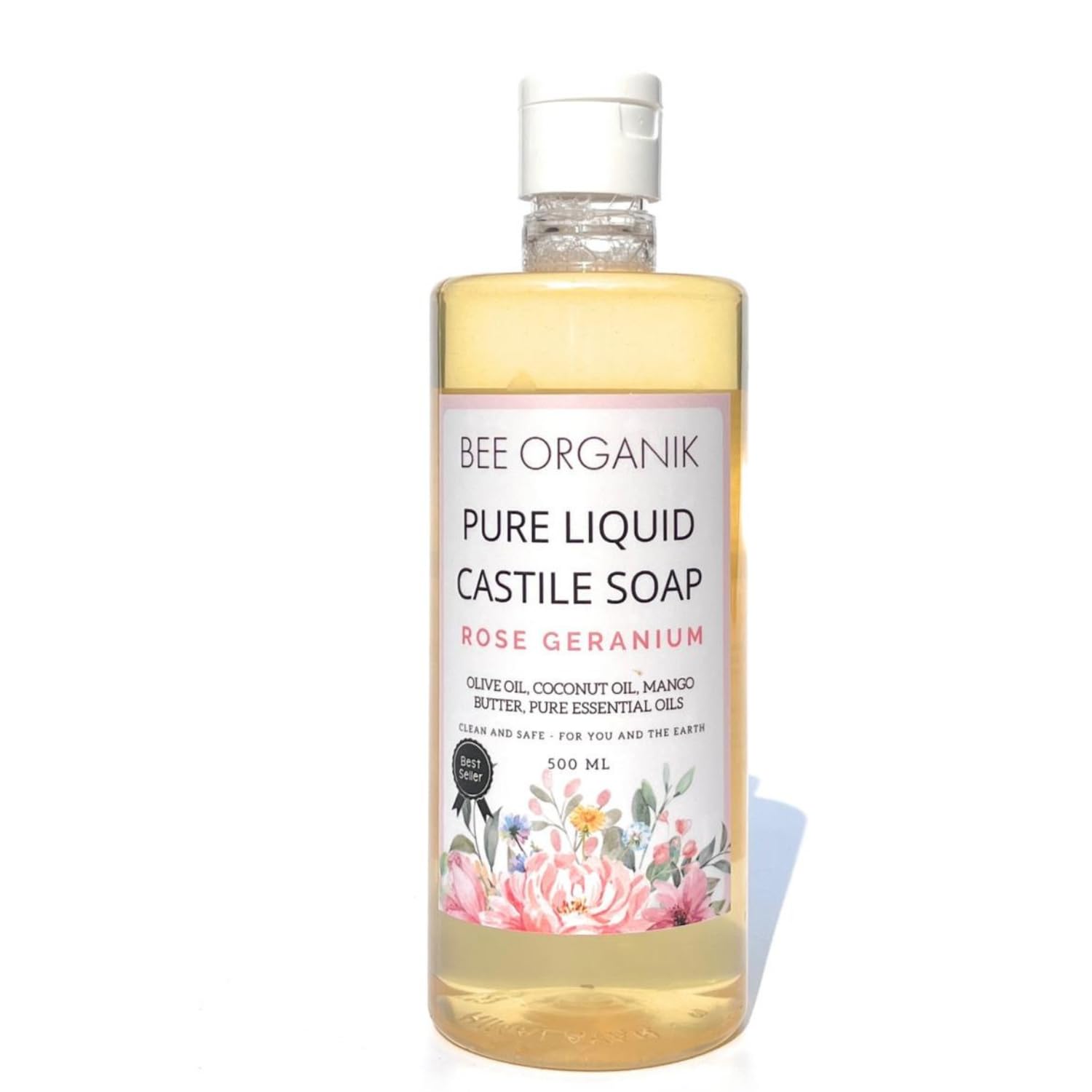 Pure Liquid Castile Soap Rose Geranium | Multi-Purpose Face Hand Body & Home | Natural Organic Safe Geranium 500ml