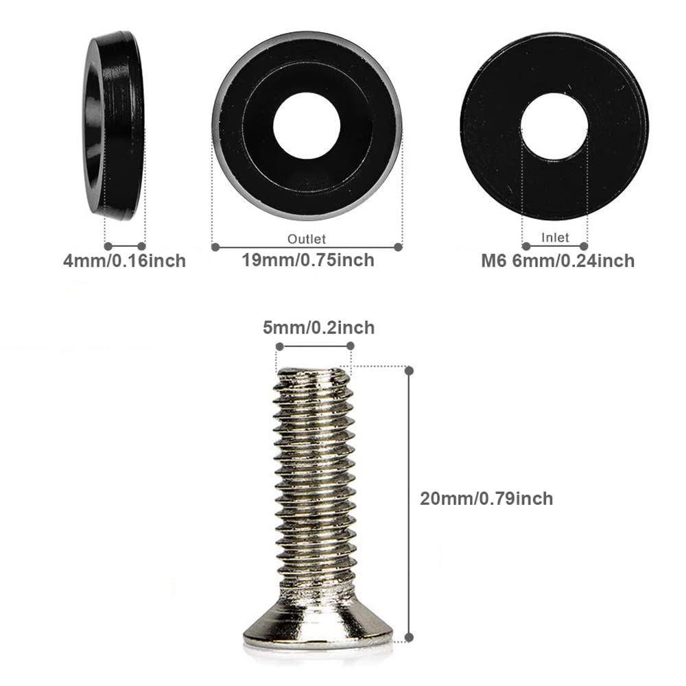 Kit de tornillo de arandela de parachoques, TOTMOX 20 piezas de acero inoxidable, aluminio, retrofit, tornillo M6, kit de tornillo de arandela de parachoques, kit de cubierta del motor, rojo