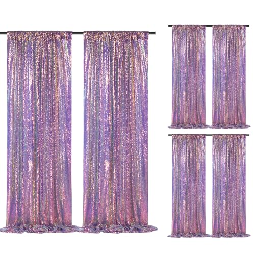 Image of SoarDream Mermaid Purple Sequin Backdrop 6 Pcs 2ftx8ft Glitter Backdrop Curtains for Mermaid Themed Birthday Christmas Party Decorations