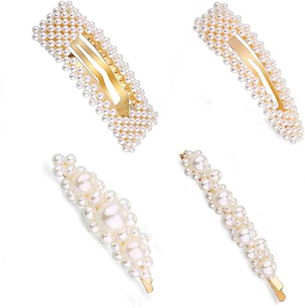 Yariew 4Pcs Pearl Hair Clips Gold Hair Pins Hair Barrettes Artificial Handmade Hair Accessories for Women Girls