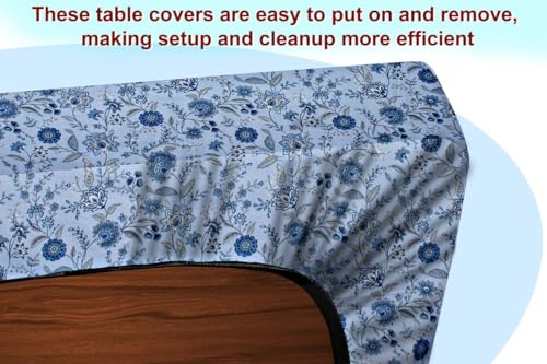 Image of The Furnishing Tree Elastic Cotton Rectangular Dining Table Cover 36x63 in Inches Floral Navy Blue