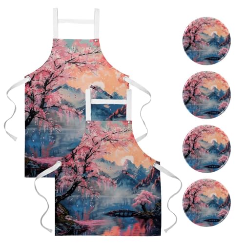 Tabliers de cuisine polyvalents Lot de 2 avec broches style Cherry Bridge