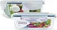 KIT 2 Potes de Vidro Retangular com Tampa Hermética 640ml Cor:Azul (QH)