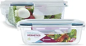 KIT 2 Potes de Vidro Retangular com Tampa Hermética 640ml Cor:Azul (QH)