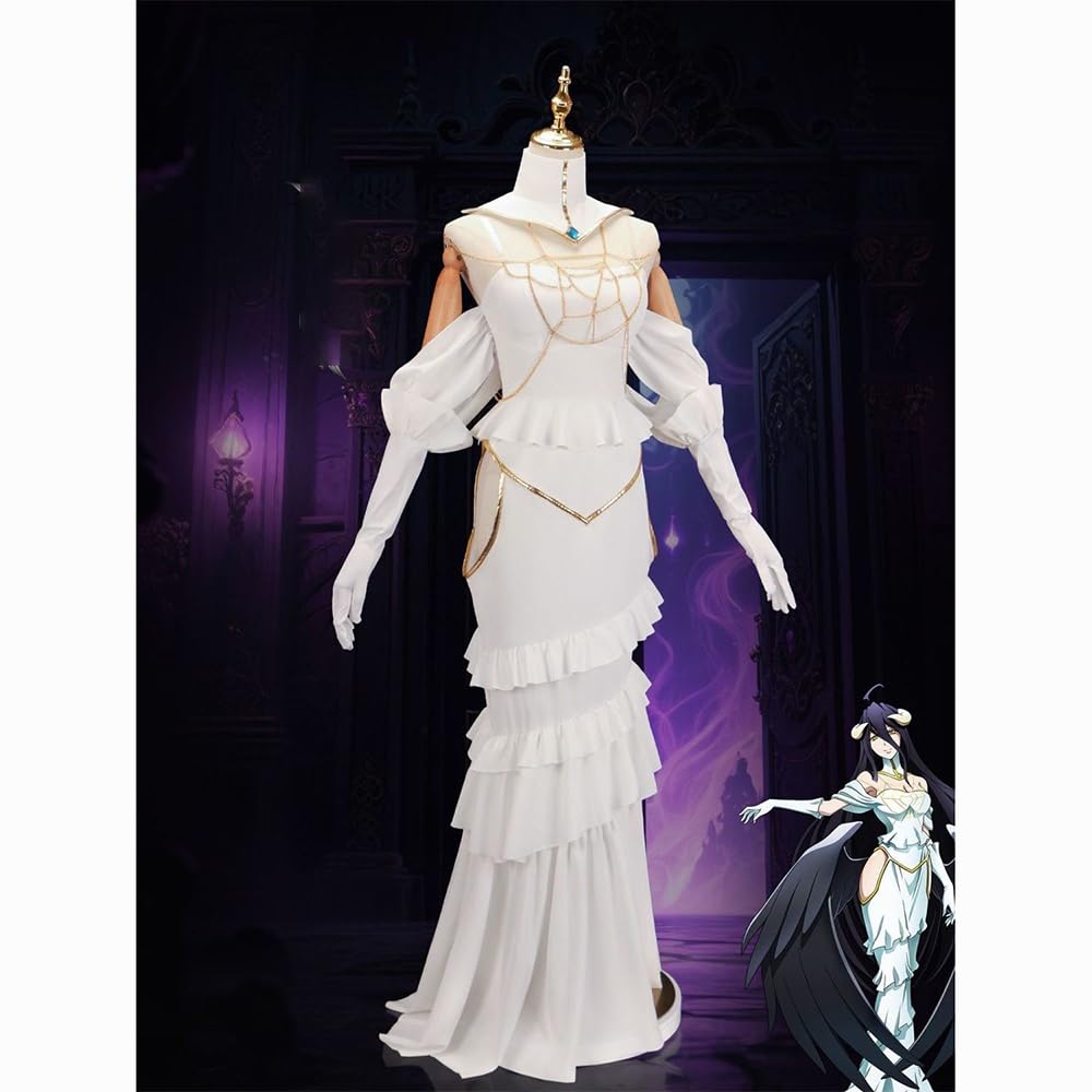 YLQANONG Albedo Anime Cosplay Costume Long White Dresses Albedo Cosplay Full Set for Halloween