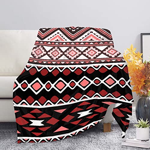 Wanyint Manta con patrón de rayas coloridas, bohemia roja y negra, manta de forro polar suave de franela ligera y súper suave Cover