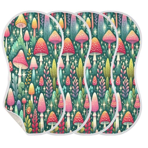 JUZIHAI 4Pack Mushrooms Baby Burp Cloths Soft Cotton Burp Rags,Super Absorbent Burp Cloth Bag for Newborn Baby Boys/Girls3