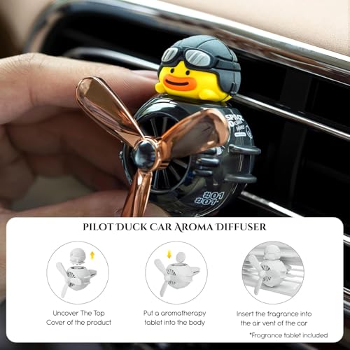 Image of Nostrae by Ekhasa Duck Pilot Car Vent Propeller Freshener | Cute Cartoon Airplane Duck Car Perfume Diffuser | Rotating Fan Blade Dashboard Aroma Deodorizer with Magnetic Top Cover | Festive Car Gift