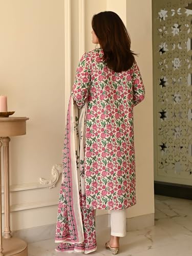 Image of GoSriKi Women's Rayon Viscose Printed Straight Kurta with Pant & Dupatta