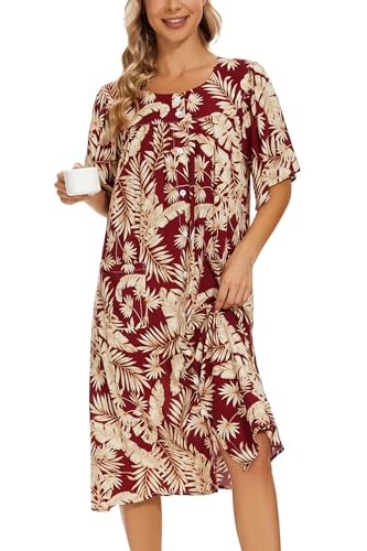 Image of COSUNIONY House Dresses for Women Cotton Short Sleeve House Coat Buttons Down Dusters Robe with Pockets S-XXL