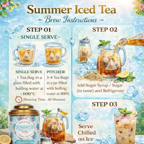 Image of Sancha Tea Boutique, Thandai Iced Tea, 15 Pyramid Bags, Summer Cooling Drink, Caffeine-Free Herbal Tisane with Real Saffron, Sugar-Free, Not Instant