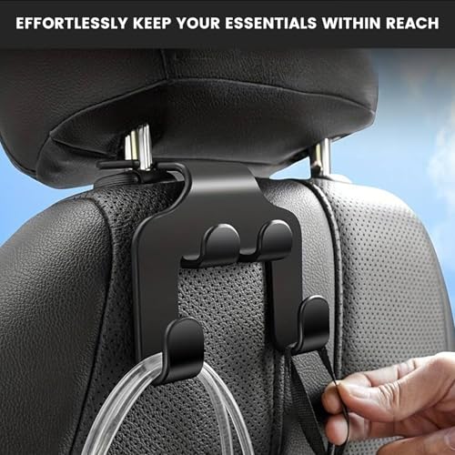 Image of AllExtreme Car Backseat Headrest Hook Storage Hanger, Universal Durable Organiser & Space Saver with Mobile Phone Holder for Handbag, Purse, Grocery Bags, Car Seat Hook Bag Holder (Black, Pack of 1)