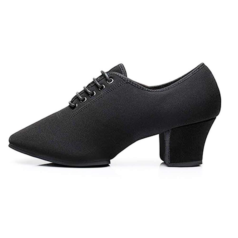 HROYL Ladies Line Dance Classic Black Lurex Ballroom Practice Stage Shoes Ballroom Dance Shoes with 1.38"/2.16" Block Heels Model-NJB