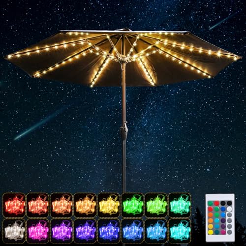 Patio Umbrella String Lights, 104 Bright LEDs 12 Modes USB Battery Operated Cordless Umbrella Light, Remote Control Waterproof Outdoor Pole Lights for Patio Umbrellas Camping Tents