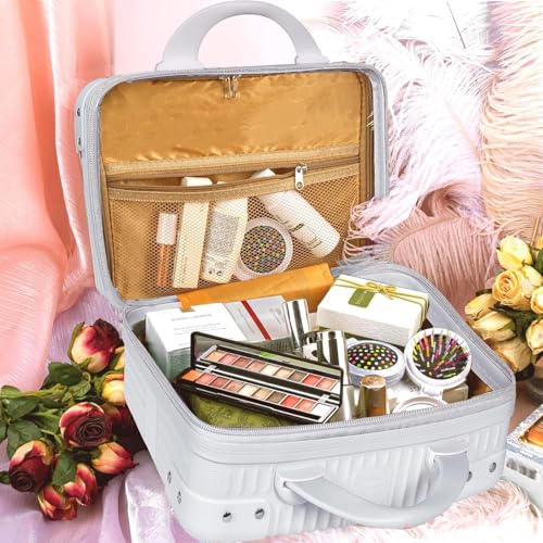 Image of GVND Portable Makeup Travel Case Hard Shell Cosmetic Travel Case, Mini ABS Carrying Makeup Case Suitcase, Portable Suitcase Train Cosmetic Bag for Travel, Camping, Business Trip