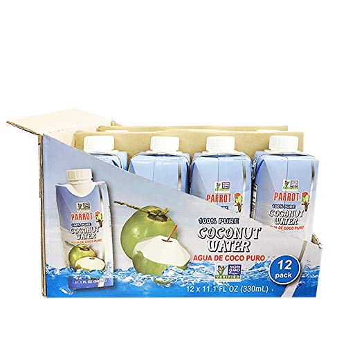 Image of Parrot 100% Pure coconut water 11.10 fl oz 100% Juice Refreshing Coconut Taste Natural Essential Plant Based Non-GMO Electrolytes Antioxidant Low Calorie Hydrating(Pack of 12)