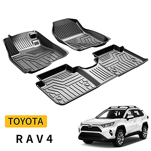 TTX LIGHTING Floor Mats Liners Compatible for 2019-2021 Toyota RAV4 TPE All Weather Waterproof Protection Floor Mats Liners Black 1st & 2nd Row