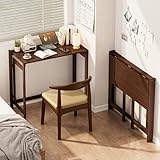 Dezyfurni Bamboo Foldable Desk, Folding Desks for Small Spaces, 32.68 Inch Small Foldable Computer Table, Space Saving Sofa Table for Couch, Bedroom or Home Office, Brown