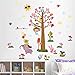 Cartoon Animali Mondo Albero Scimmia Gufo Uccello Uccello Adesivi murali Camera dei Bambini Adesivi murali Bambini Scuola Materna Decorazione Camera da Letto Poster murale