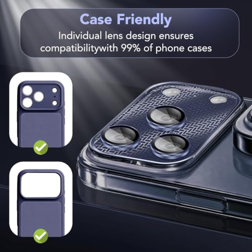 Image of Camera Lens Protector Combo for iPhone 17 Pro Blue HD Clear 9H Tempered Glass Heavy Duty Camera Protector Scratch Resistant Camera Armor Ring Case Friendly Waterproof Camera Guard
