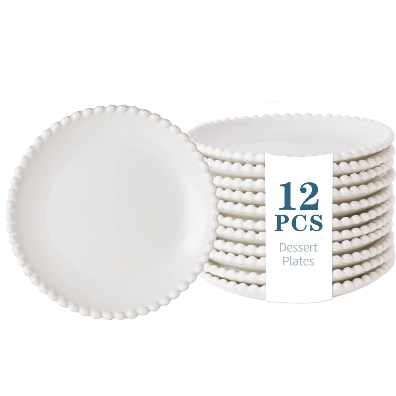 Lot de 12 assiettes à dessert empilables en porcelaine Blanc 15,2