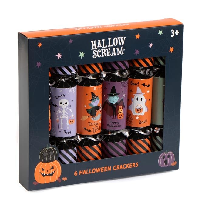 Swan Household Halloween Decoration Set of 6 Happy Halloween Crackers Suitable For 3 Years+ Perfect for Treats, Sweet Gifts, for Retail or as Party Favours