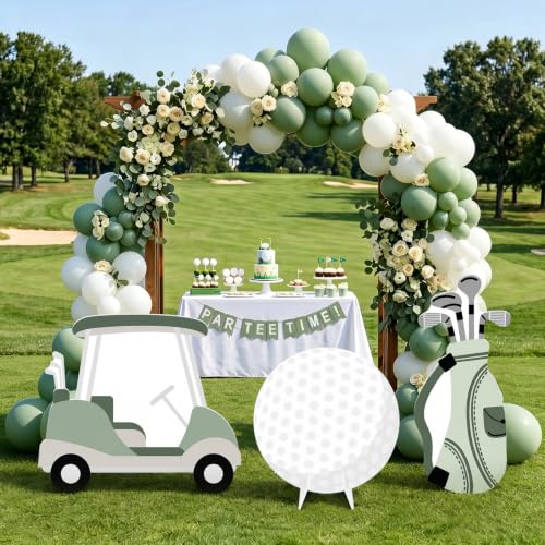 Image of 3 Pcs Golf Cart Cardboard Cutout Photo Booth Props for Hole in One Party, Large Golf Carts, Bags, and Balls Standee Par-Tee Birthday Retirement Decorations Sport Themed Events Supplies