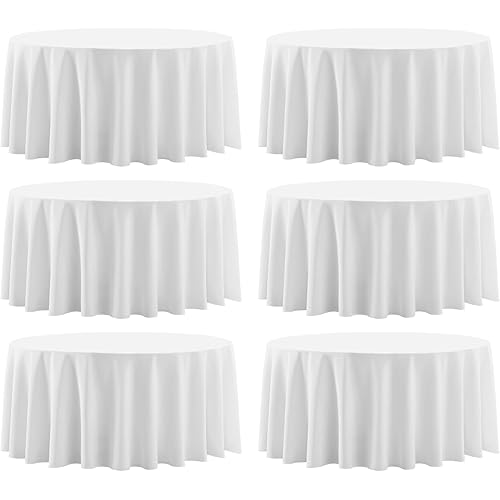 Round Tablecloth 120 Inch 6 Pack White Tablecloths Washable Decorative Linen Polyester Table Clothes Cover for Dining Table Banquets Buffet Parties and Wedding