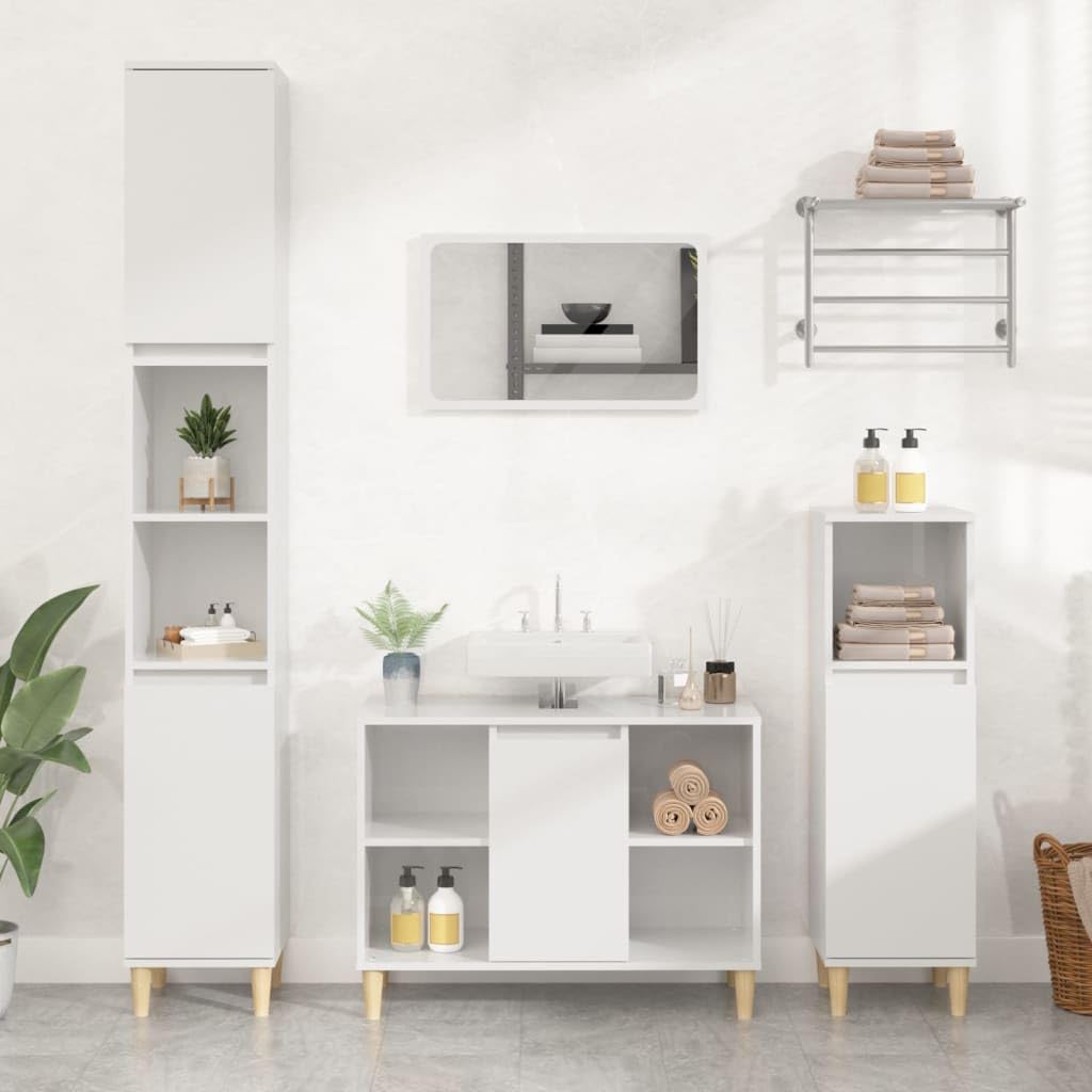 Tomostar Meuble sous Lavabo, Meuble de Rangement Salle de Bain sous Vasque Armoire Évier Blanc Brillant 80x33x60 cm Bois d'ingénierie
