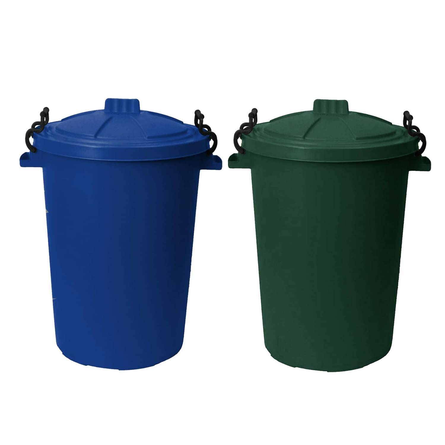 (𝐒𝐞𝐭 𝐎𝐟 𝟐) 50 Litre Storage Bin with Clip Lock - Large Dust Bin Food Grade Plastic Kitchen Bin for Waste/Rubbish | Garden Compost/ Animal Feeding Bin - Made in UK. (Dark Green, Blue) — image 1