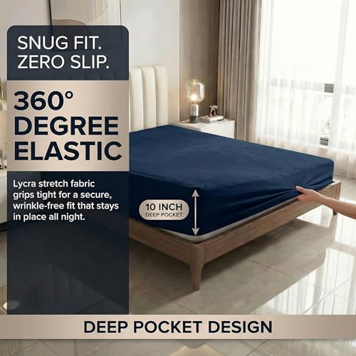 Image of 100% Waterproof Premium Cotton Feel Mattress Protector King Size 78x72 Inches | Breathable and Hypoallergenic Ultra Soft Fitted Bed Protector Cover (Blue)