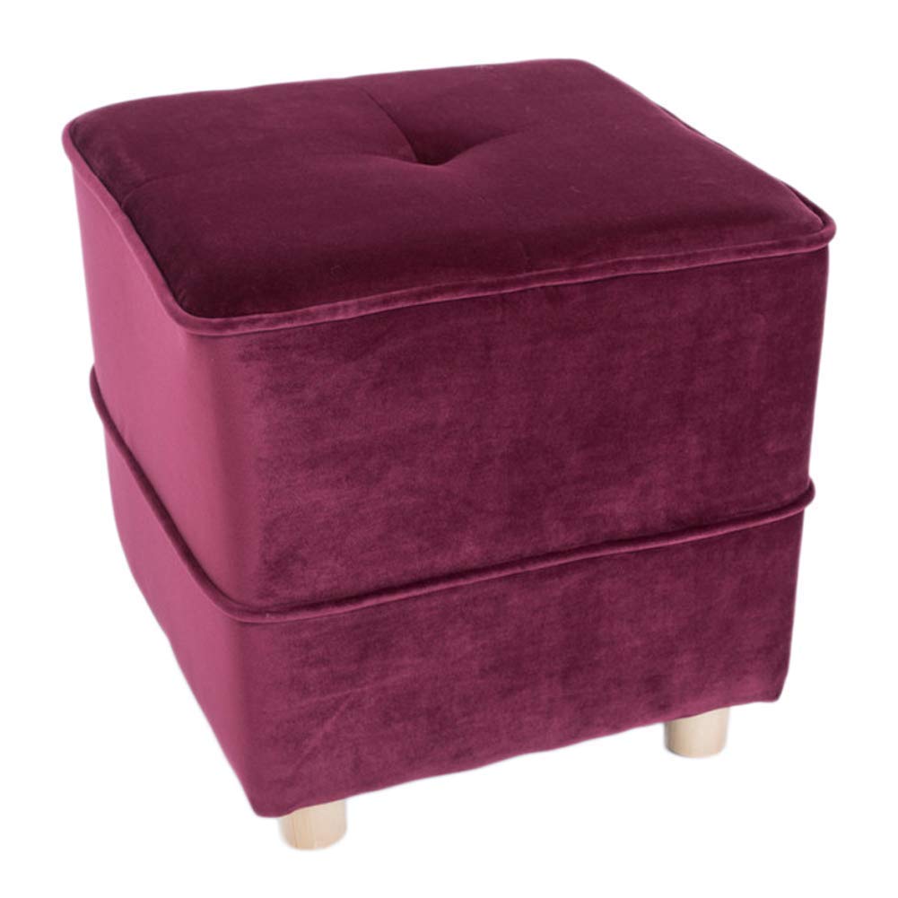 Pouf carré en bois massif capitonné rouge salon chambre